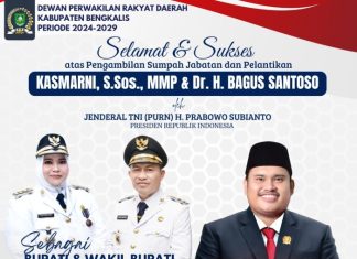 Ketua DPRD Septian Ucapkan Selamat atas Pelantikan Bupati dan Wakil Bupati Bengkalis